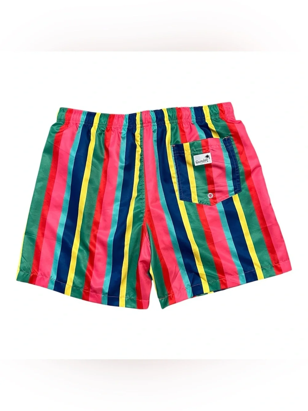 BOARDIES men’s CAKE STRIPE mid length swim shorts drawstring sz XL EUC colorful
